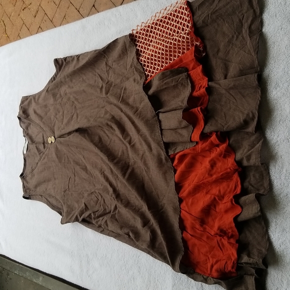 Miss Look Dresses & Skirts - Vintage Avant Garde Miss Look Size XL brown orange cream net accent